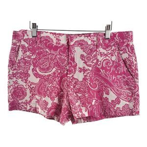 Joe Fresh Womens L Shorts Pink White Paisley Floral Stretch Bohemian Vibrant